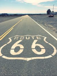High angle view of route 66 on empty road