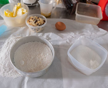 High angle view of food on table
