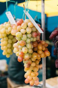 Large bunch of juicy grapes at farmers market. grapes background