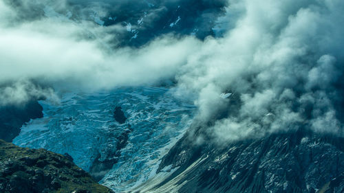 Aerial view of volcanic mountain