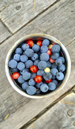 High angle view of fruits in container on table