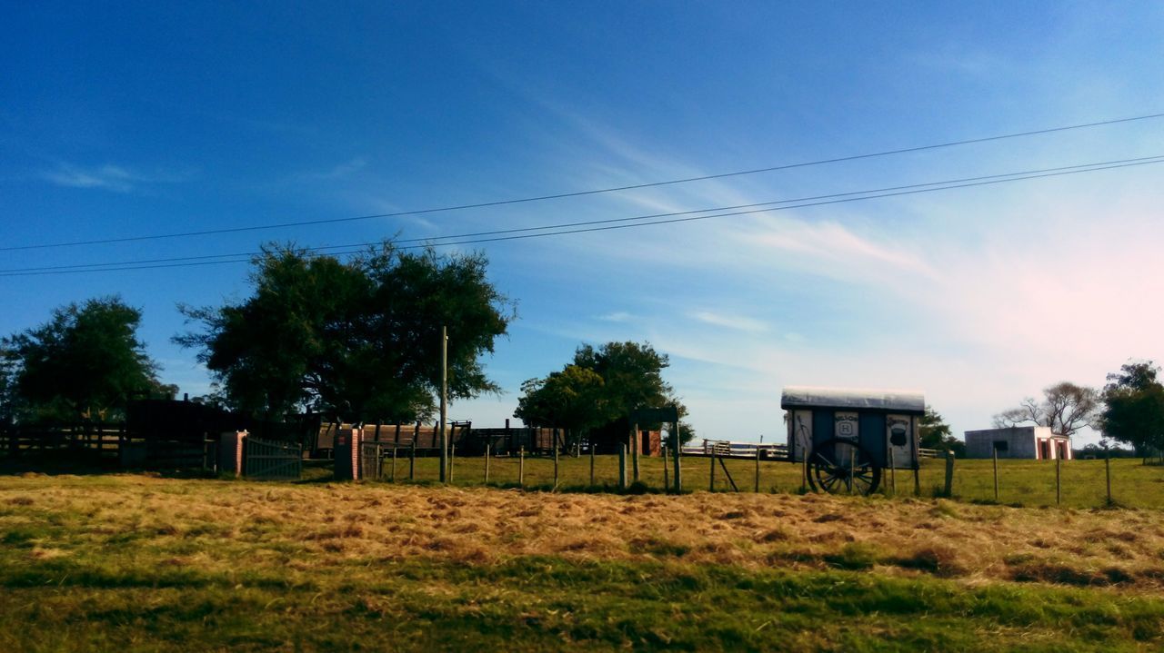 BUILT STRUCTURE ON FIELD AGAINST SKY