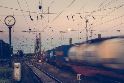 Train moving on railroad station platform