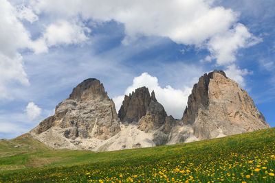 Scenic view of rocky mountains against sky