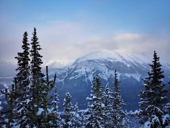 Scenic view of snow covered mountains against sky