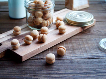 High angle view of eggs on table