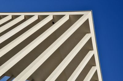 Low angle view of building against clear blue sky
