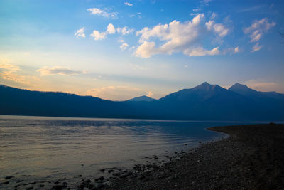 Scenic view of beach against sky during sunset