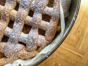 Directly above shot of pie on table