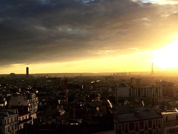 High angle view of cityscape at sunset