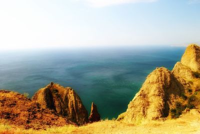 Scenic view of sea against clear sky