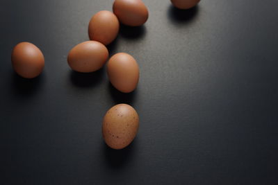 High angle view of eggs on table