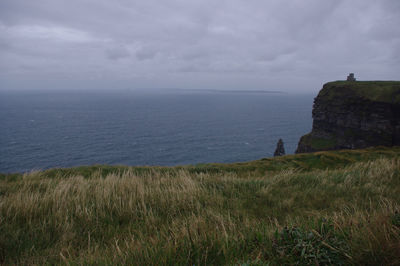 Scenic view of sea against cloudy sky