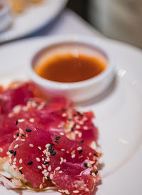 Close-up of drink served on table