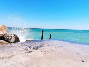 Scenic view of sea against clear blue sky