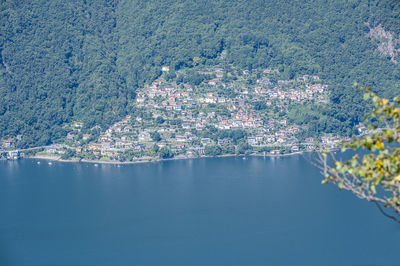 Aerial view of san bartolomeo in the lake maggiore