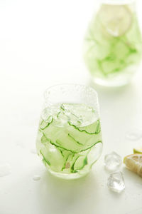 Close-up of ice cream in glass on table