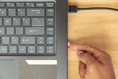 High angle view of computer keyboard on table