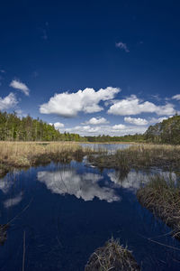 Scenic view of lake against blue sky