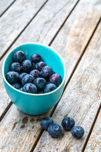 High angle view of fruits in bowl on table