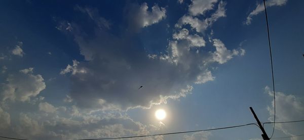 Low angle view of birds flying against sky