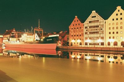 Illuminated harbor at night