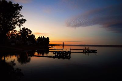 Idyllic view of lake against sky during sunset