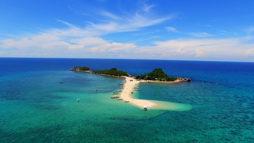 Scenic view of sea against blue sky