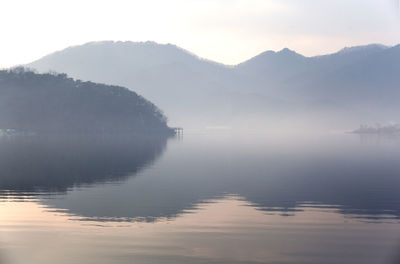 Scenic view of lake with mountains in background