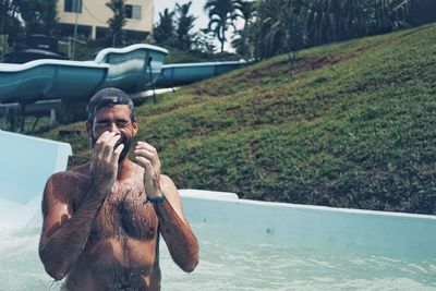 Man enjoying in swimming pool