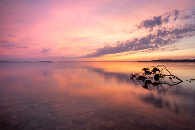 Scenic view of sea against orange sky