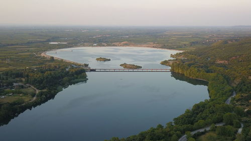 High angle view of lake against sky