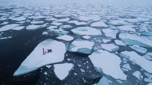 High angle view of frozen water