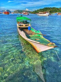 Fishing boat moored in sea