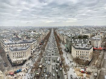 High angle view of street amidst buildings in city