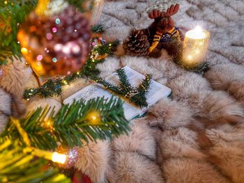 High angle view of christmas tree