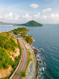 High angle view of sea against sky