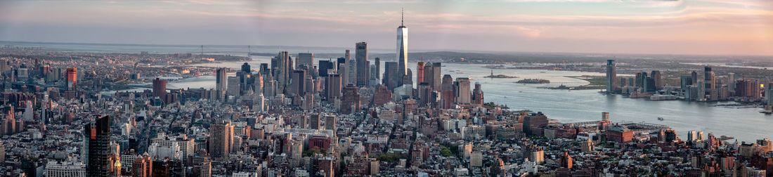 High angle view of modern buildings in city