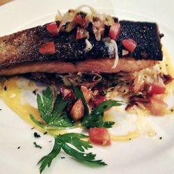 Close-up of served food in plate