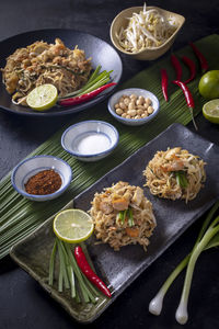 High angle view of food on table