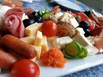 Close-up of breakfast served on table