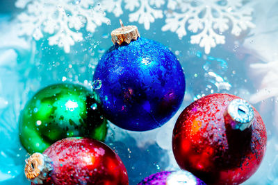Close-up of colorful christmas decorations