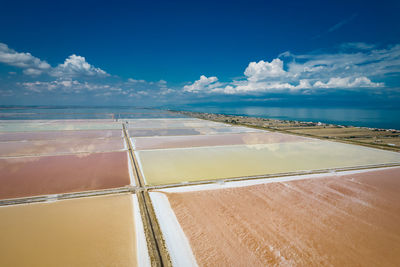 Aerial view of the salt pan in margherita di savoia, unesco heritage from above, apulia