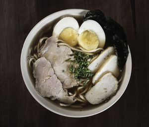 High angle view of food in bowl on table