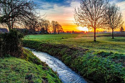 Scenic view of field against sky during sunset