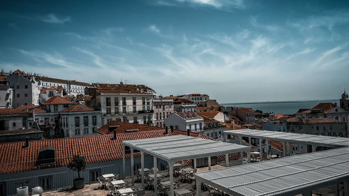 High angle view of lissabon against sky