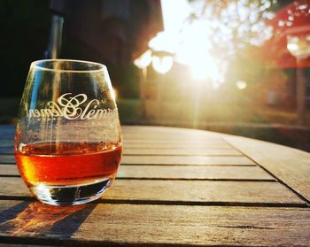 Close-up of beer glass on table