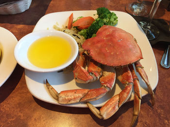 High angle view of meal served on table