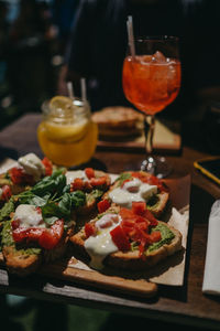 Close-up of fruits served on table in restaurant