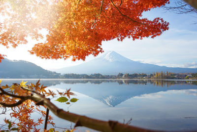 Scenic view of lake by mt fuji against sky